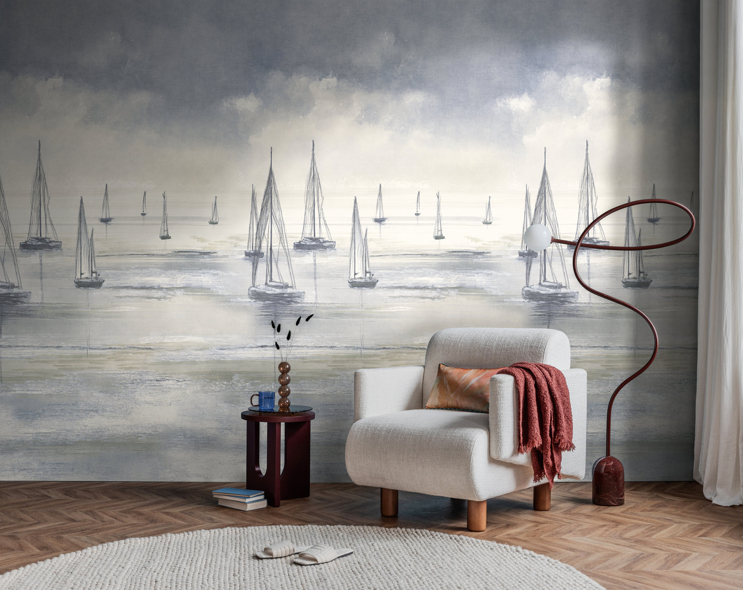 Fototapete Segelboote Grau Blau - 1,59 m x 2,80 m