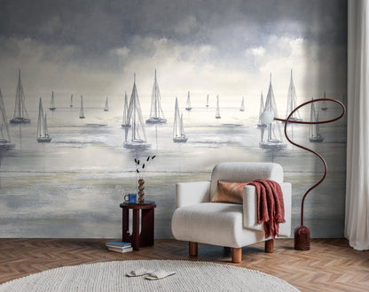 Fototapete Segelboote Grau Blau - 1,59 m x 2,80 m