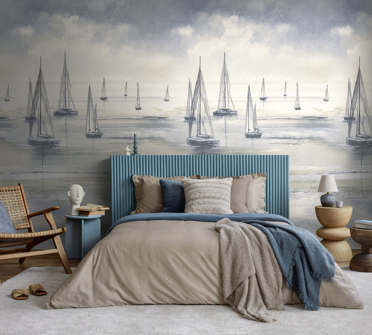 Fototapete Segelboote Grau Blau - 1,59 m x 2,80 m