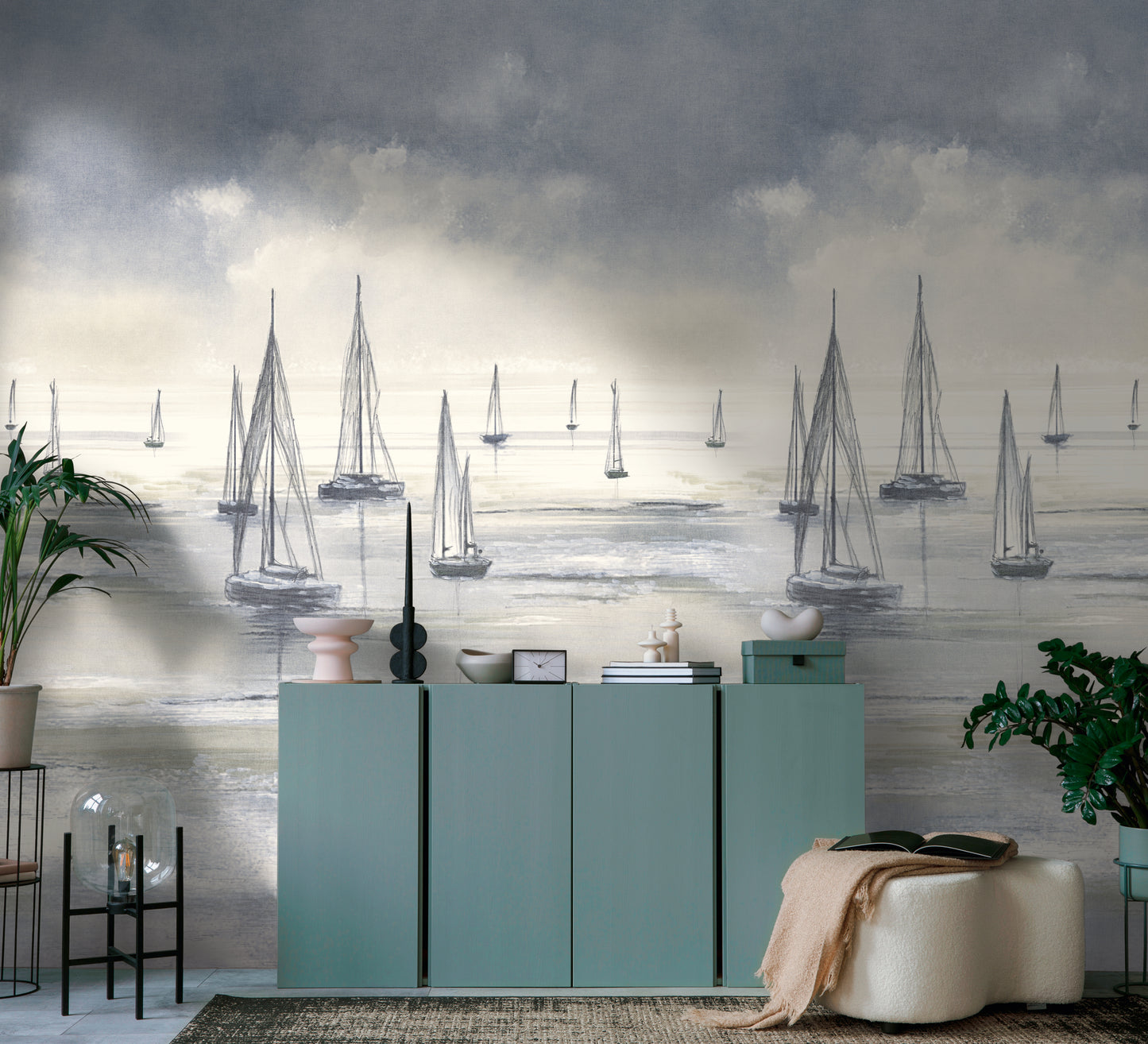 Fototapete Segelboote Grau Blau - 1,59 m x 2,80 m