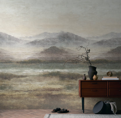 Fototapete Berge See Beige Grau - 1,59 m x 2,80 m