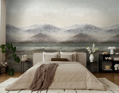 Fototapete Berge See Beige Grau - 1,59 m x 2,80 m