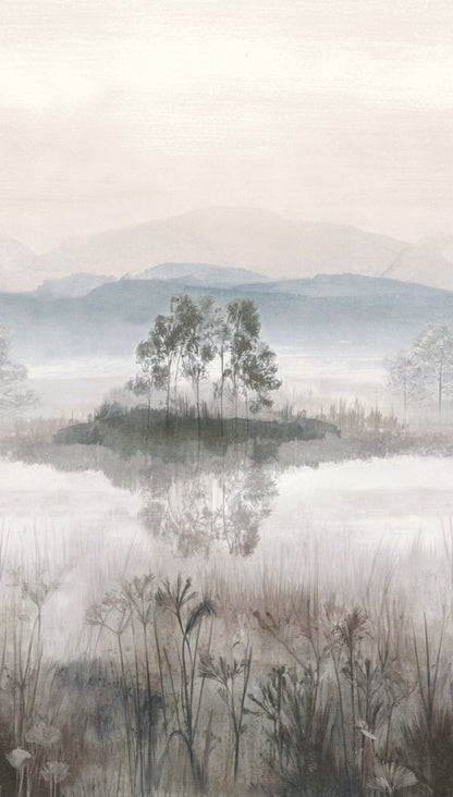 Fototapete See Nebel Beige Blau - 1,59 m x 2,80 m
