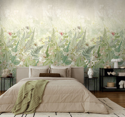 Fototapete Blätter Blumen Grün Beige - 1,59 m x 2,80 m