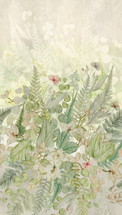 Fototapete Blätter Blumen Grün Beige - 1,59 m x 2,80 m