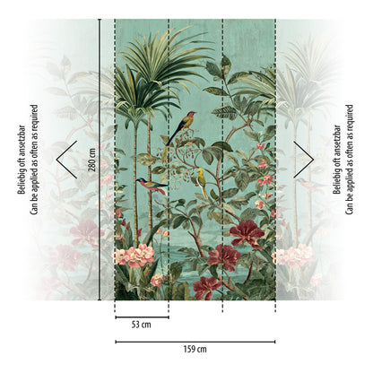 Fototapete Vögel Blumen Grün - 1,59 m x 2,80 m