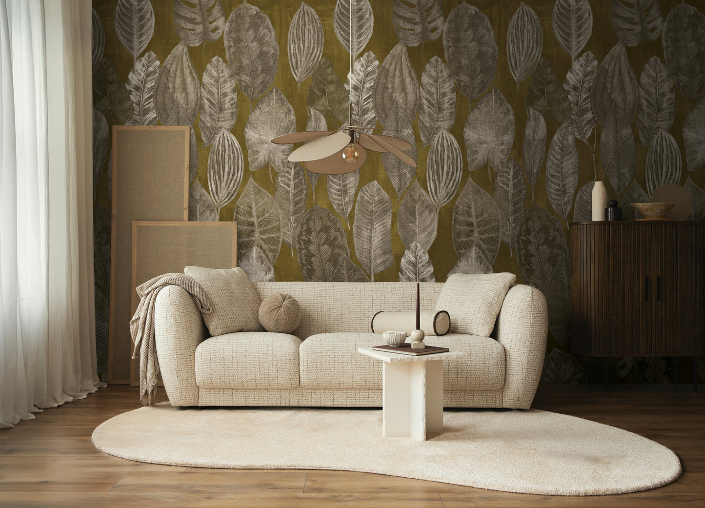 Fototapete Blätter Braun Gold - 1,59 m x 2,80 m