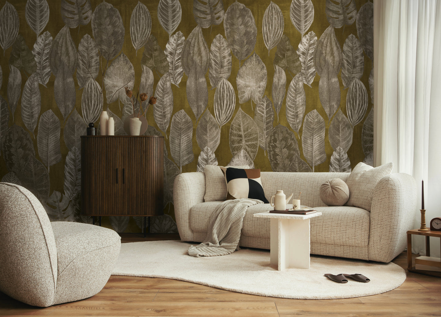 Fototapete Blätter Braun Gold - 1,59 m x 2,80 m