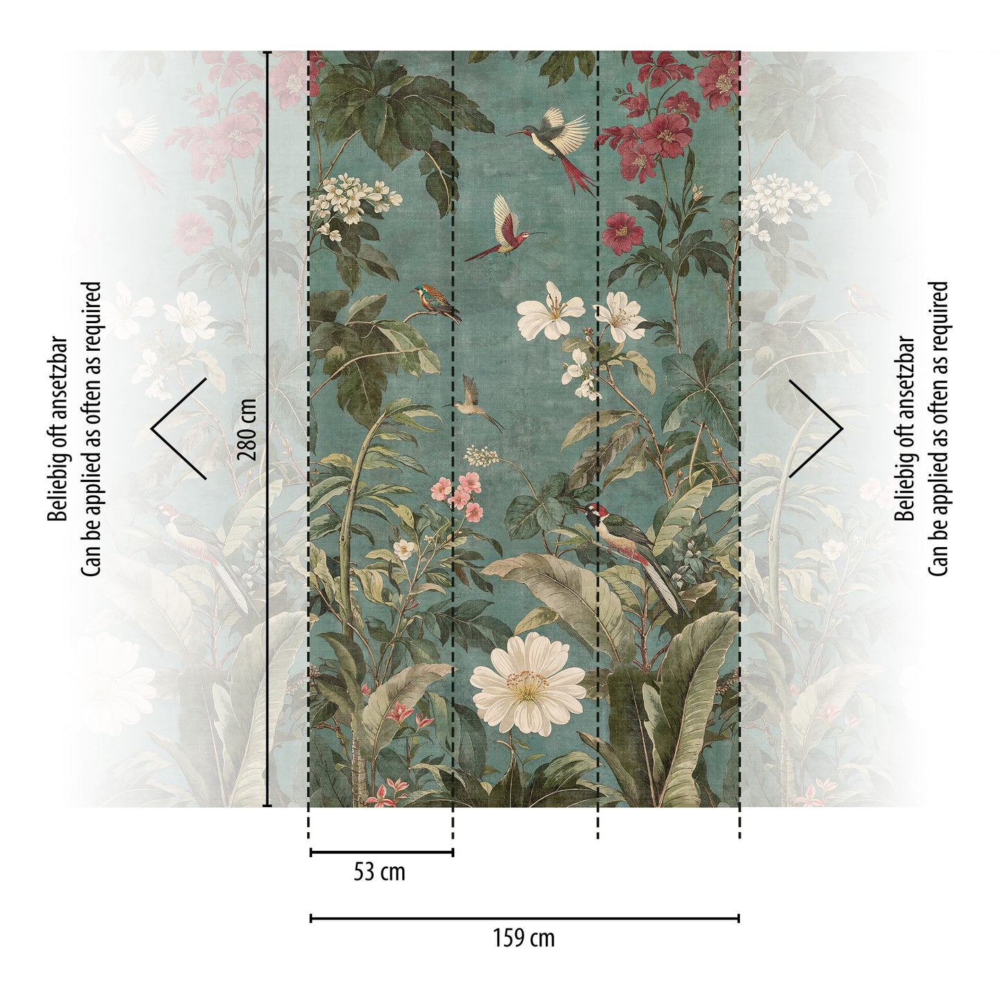 Fototapete Vögel Blumen Grün - 1,59 m x 2,80 m