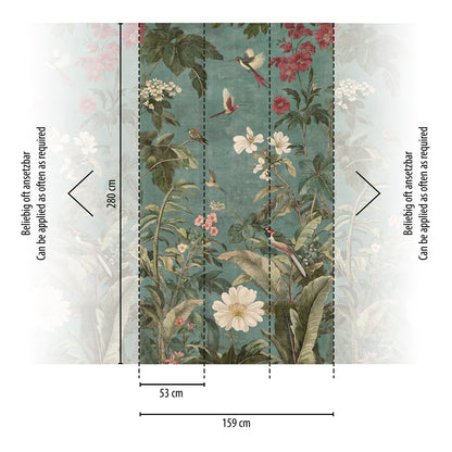 Fototapete Vögel Blumen Grün - 1,59 m x 2,80 m