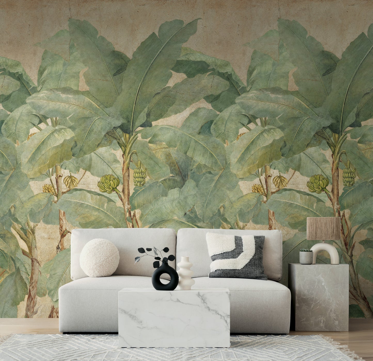 Fototapete Bananenblätter Beige Grün - 1,59 m x 2,80 m