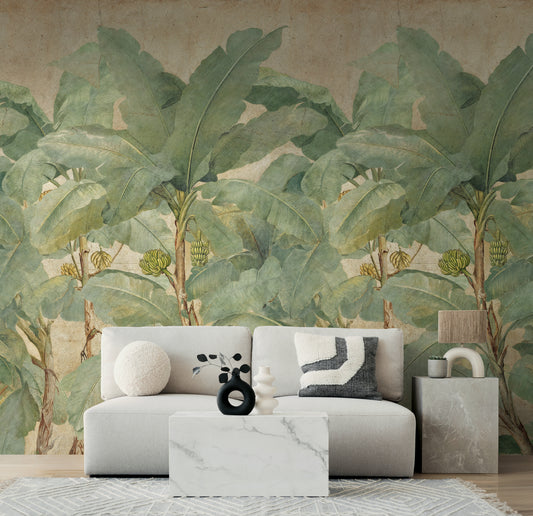 Fototapete Bananenblätter Beige Grün - 1,59 m x 2,80 m