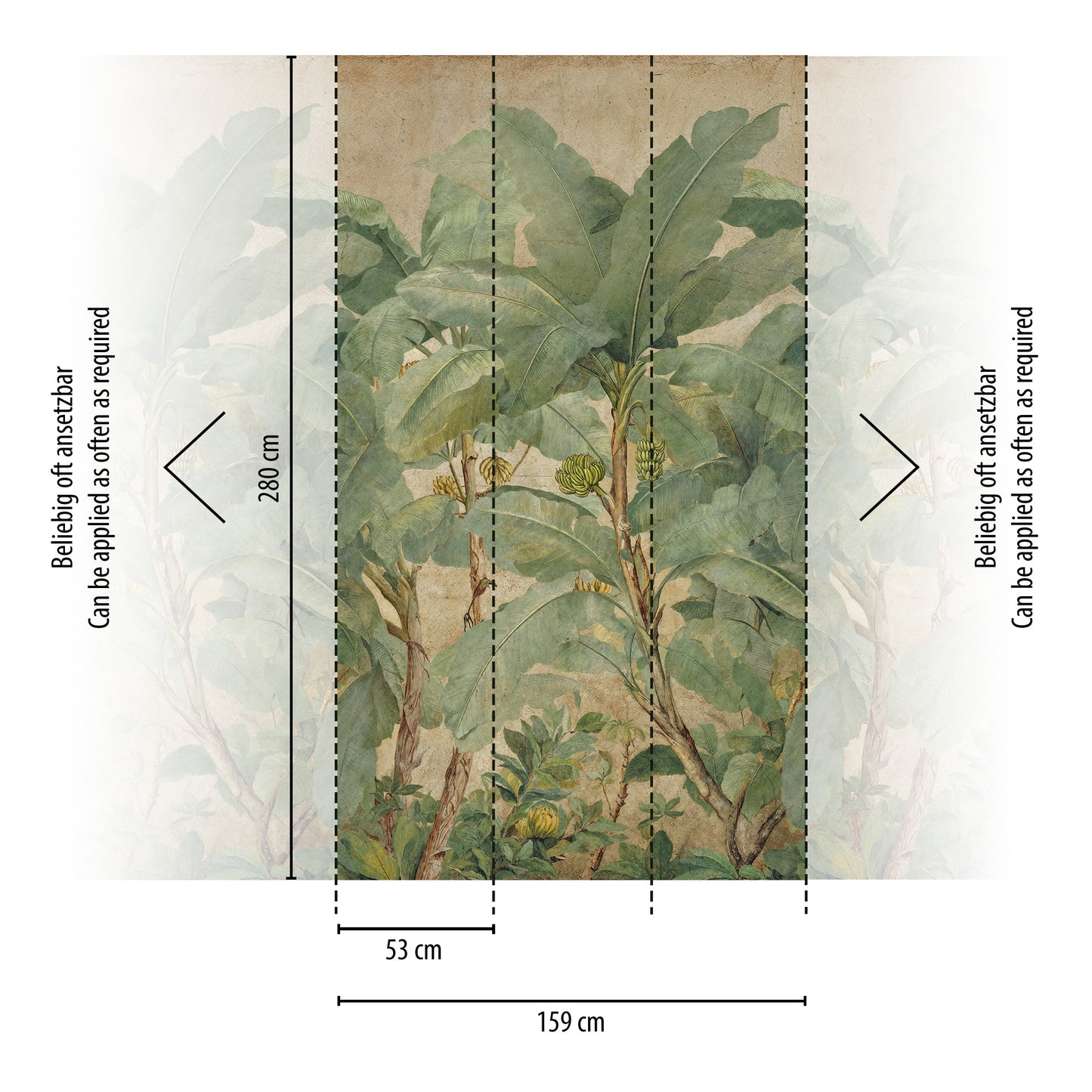 Fototapete Bananenblätter Beige Grün - 1,59 m x 2,80 m