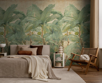 Fototapete Bananenblätter Beige Grün - 1,59 m x 2,80 m