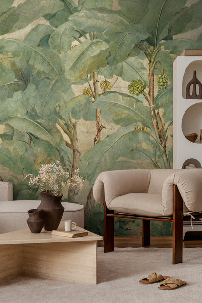 Fototapete Bananenblätter Beige Grün - 1,59 m x 2,80 m