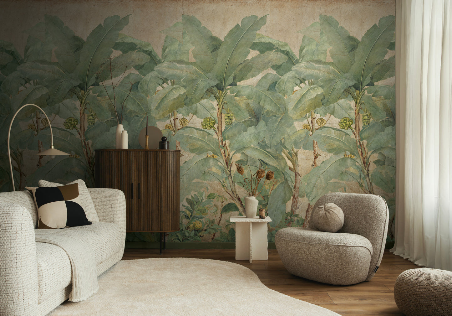 Fototapete Bananenblätter Beige Grün - 1,59 m x 2,80 m