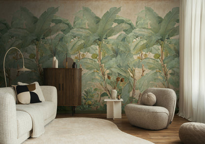 Fototapete Bananenblätter Beige Grün - 1,59 m x 2,80 m