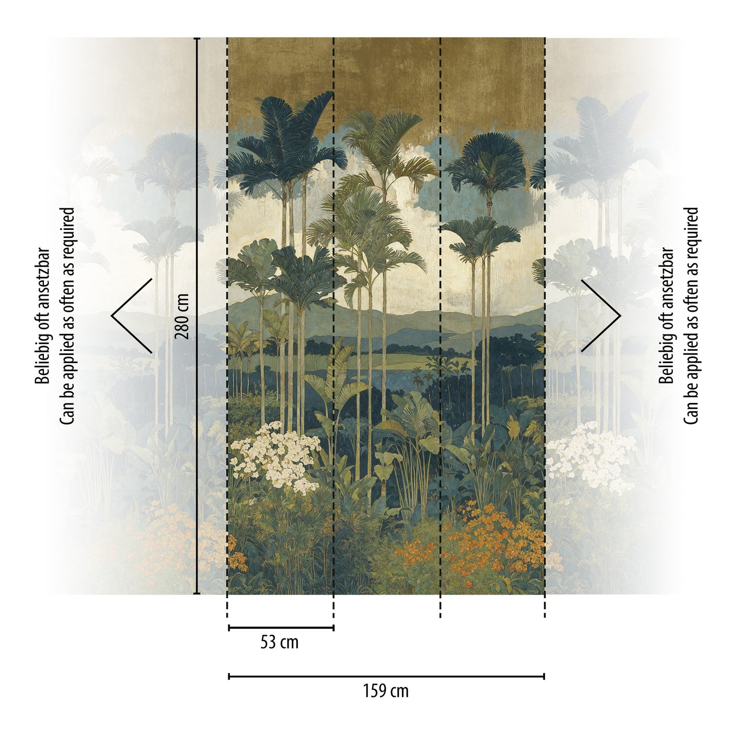 Fototapete Palmen Blau Gold - 1,59 m x 2,80 m