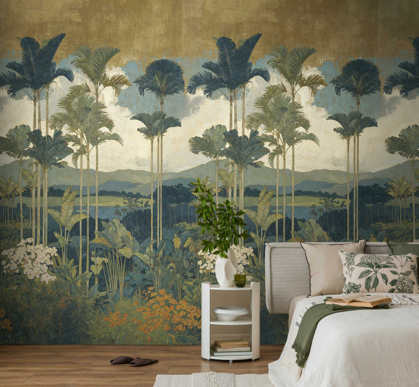 Fototapete Palmen Blau Gold - 1,59 m x 2,80 m