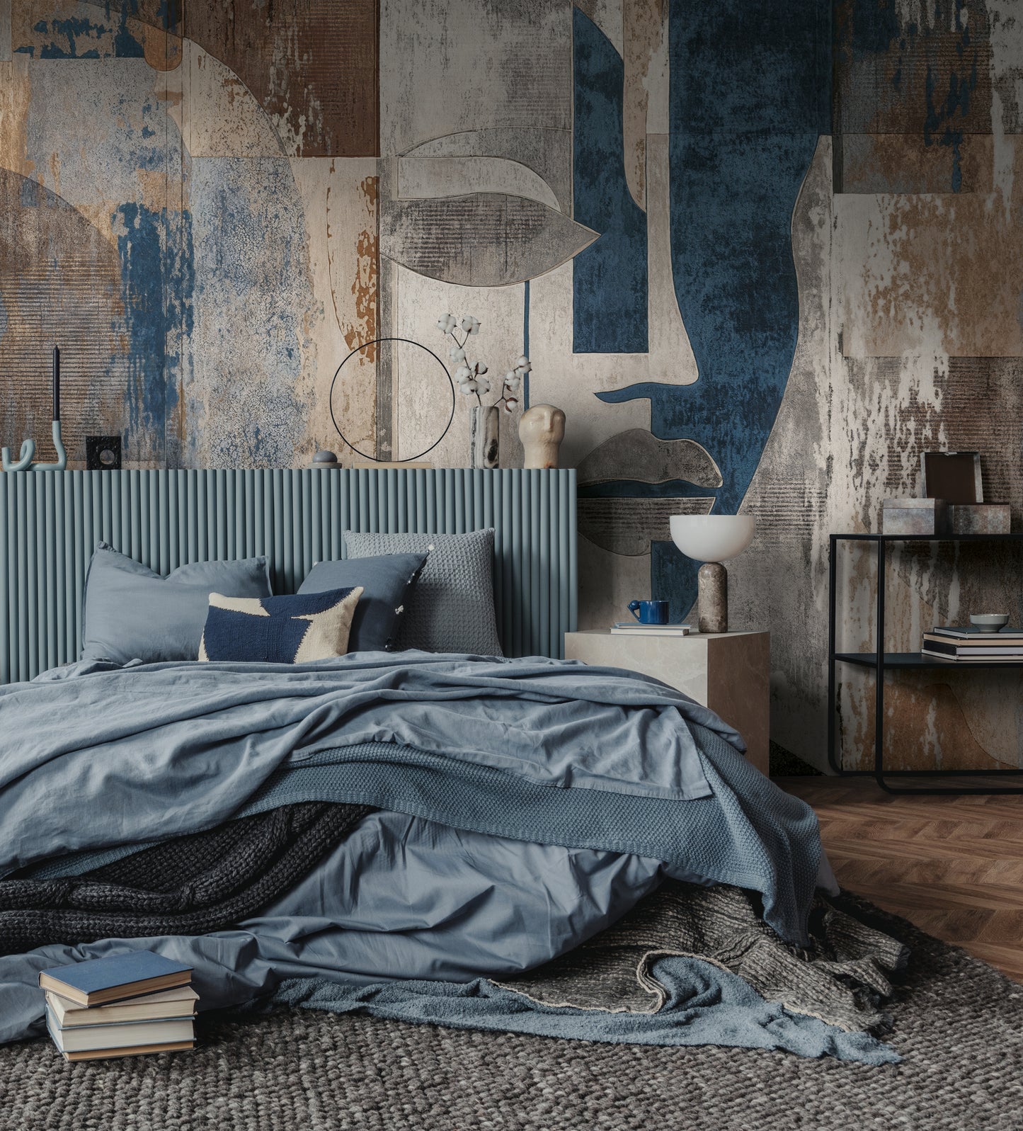 Fototapete Gesicht Blau Beige - 3,71 m x 2,80 m