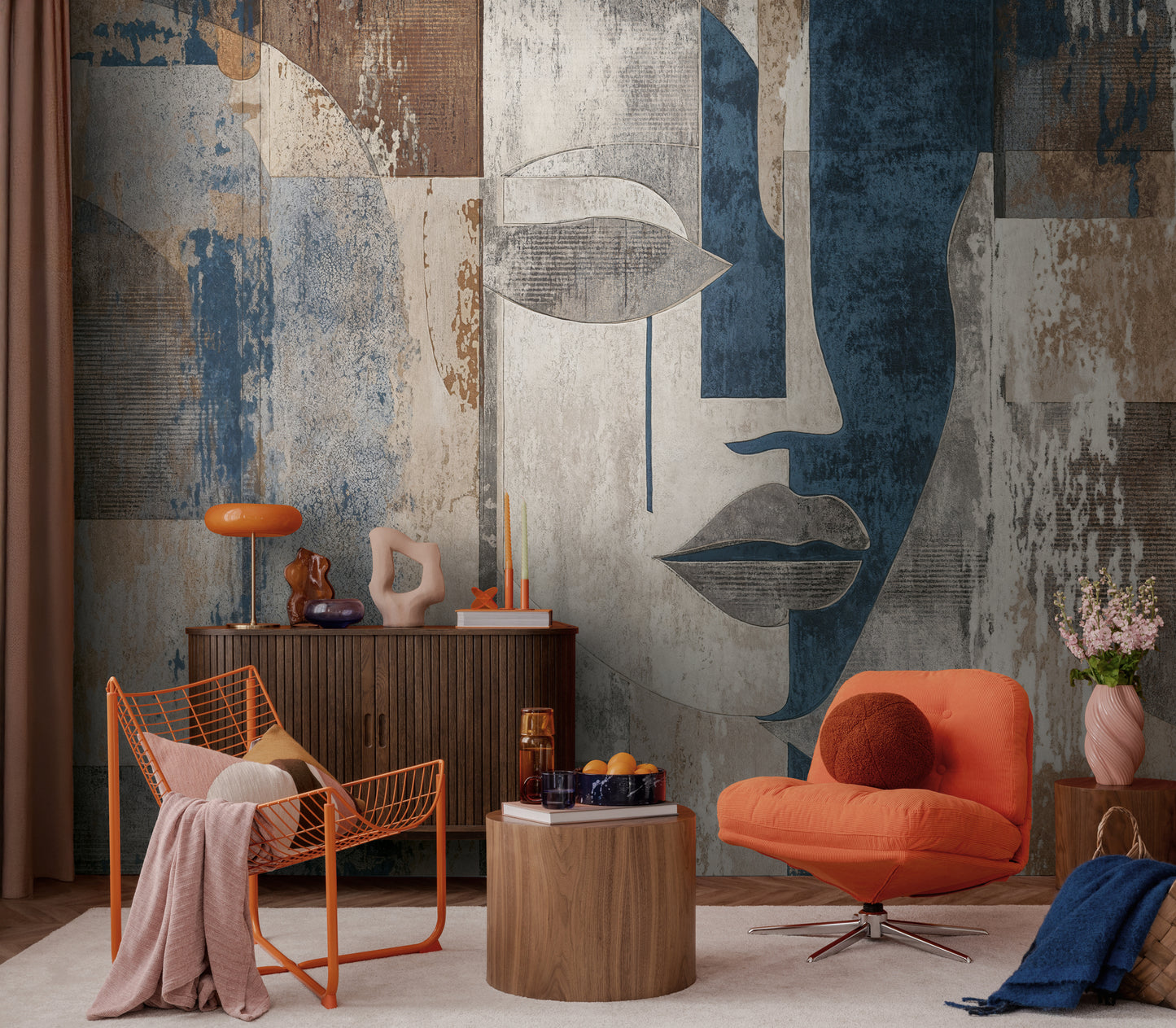 Fototapete Gesicht Blau Beige - 3,71 m x 2,80 m