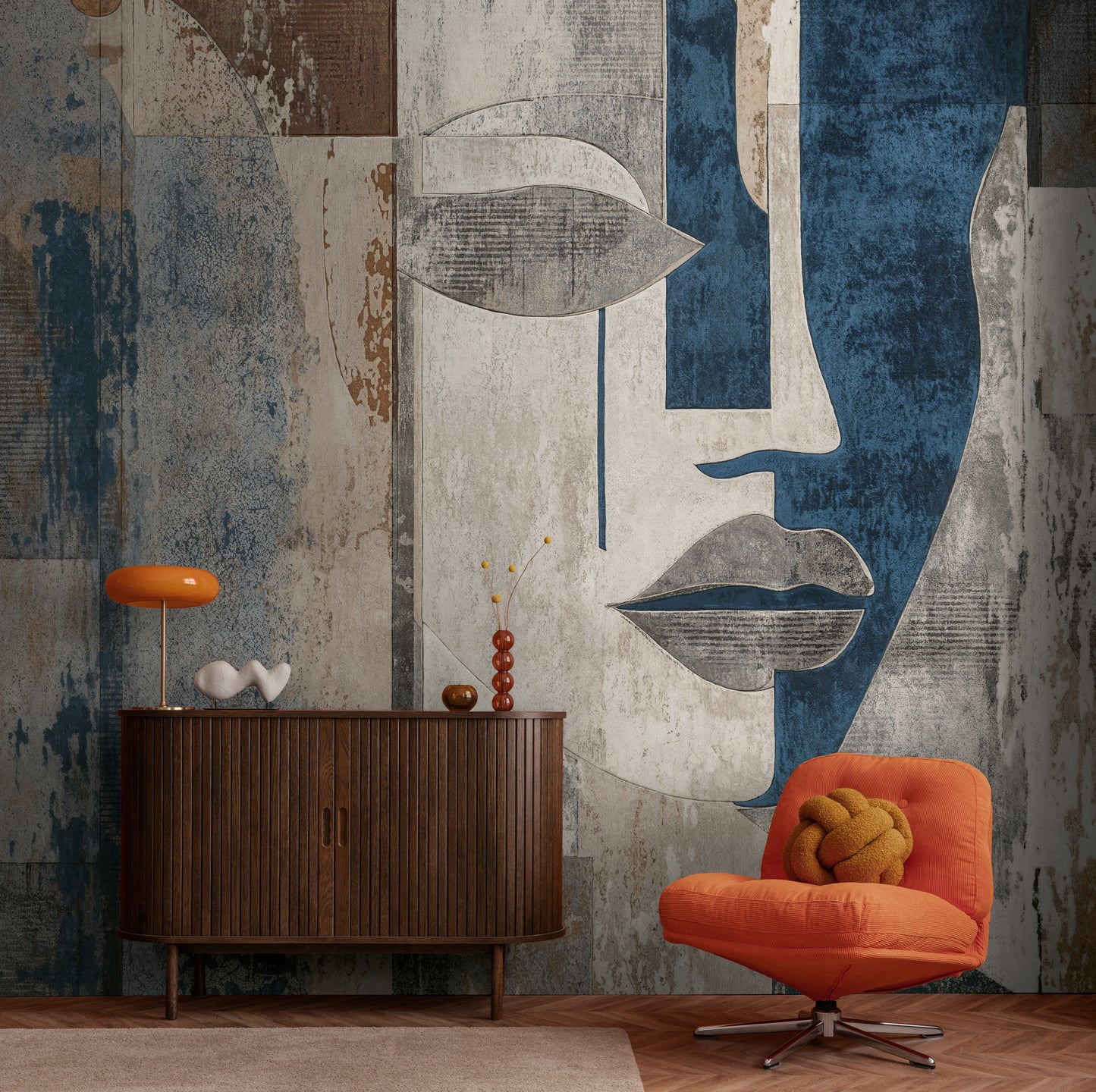 Fototapete Gesicht Blau Beige - 3,71 m x 2,80 m