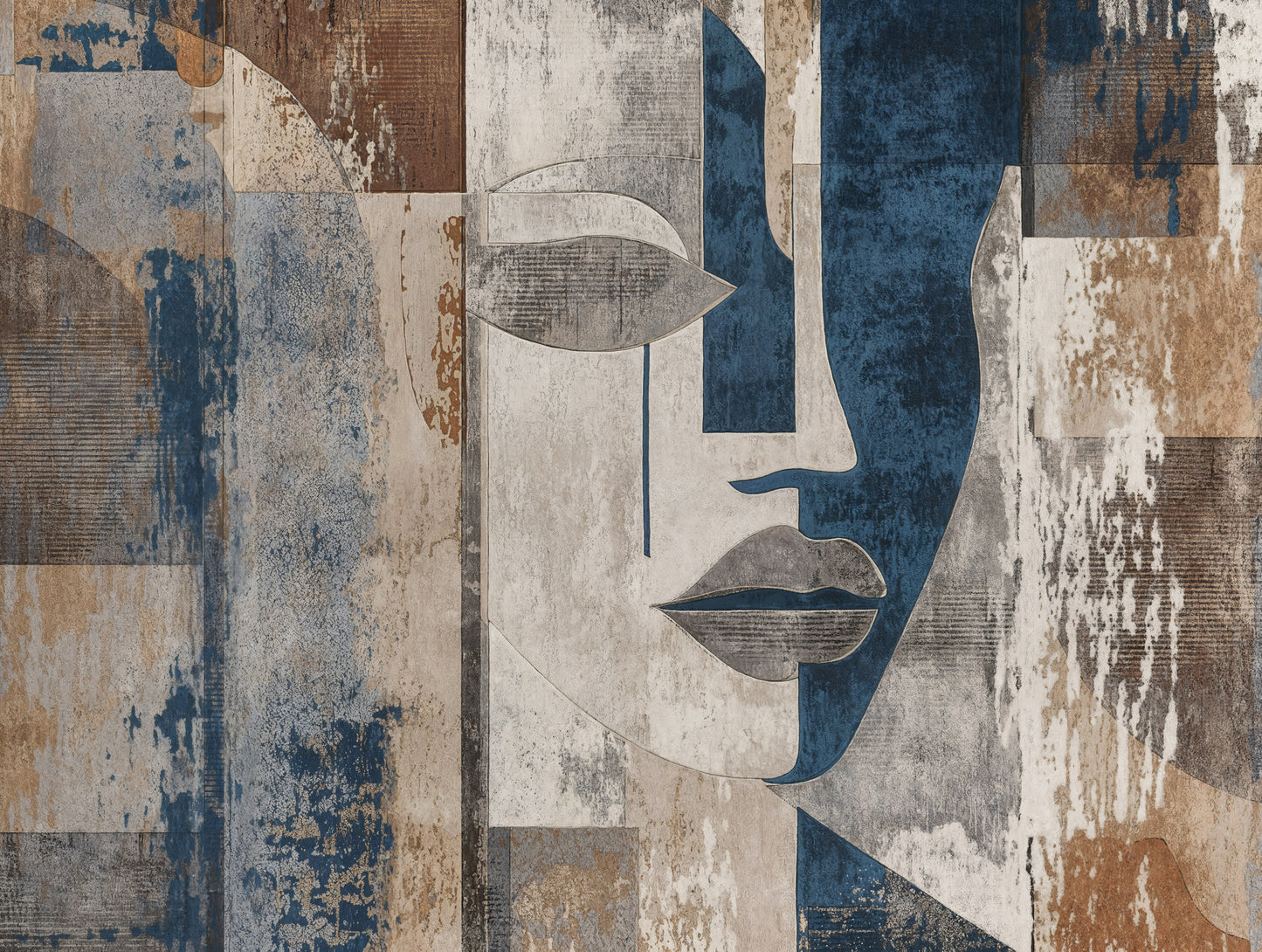Fototapete Gesicht Blau Beige - 3,71 m x 2,80 m