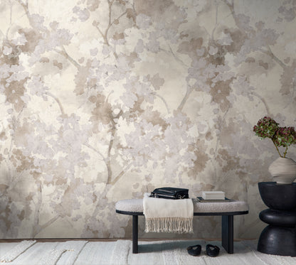 Fototapete Kirschblüten Beige Grau - 1,59 m x 2,80 m