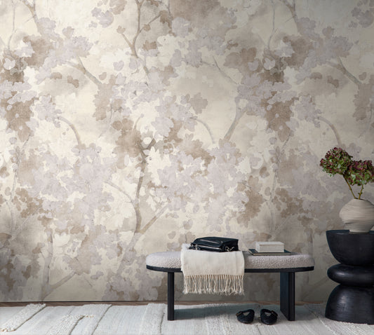 Fototapete Kirschblüten Beige Grau - 1,59 m x 2,80 m