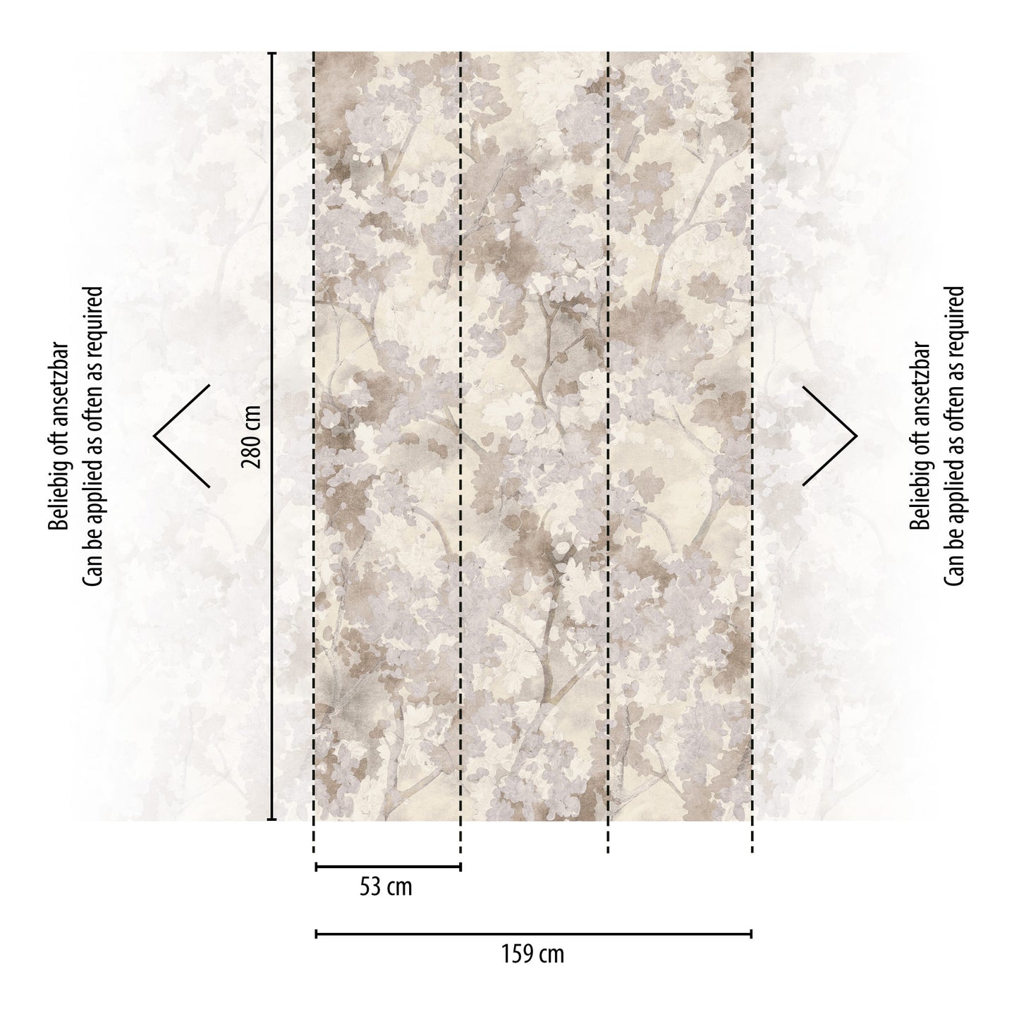 Fototapete Kirschblüten Beige Grau - 1,59 m x 2,80 m
