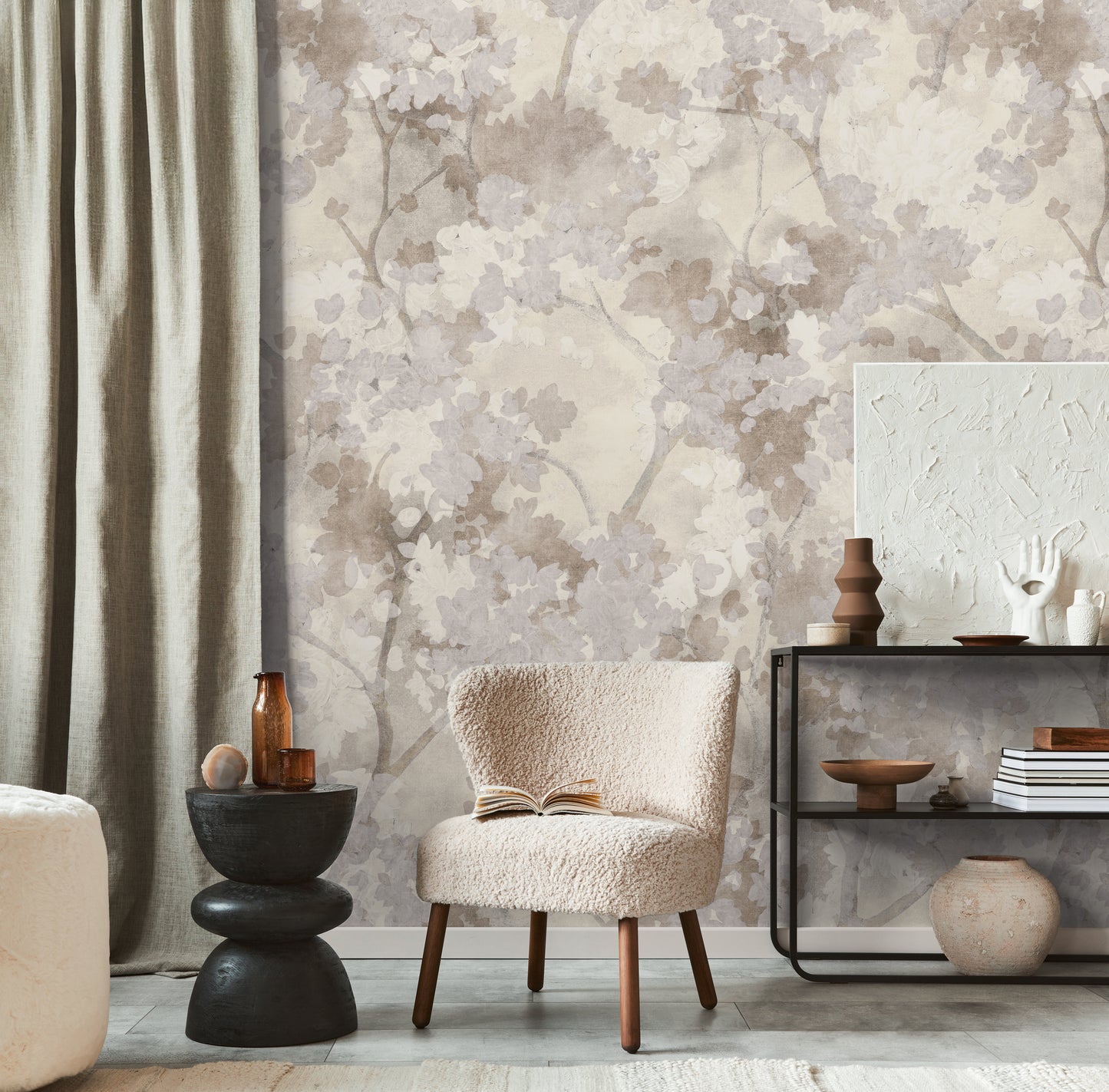 Fototapete Kirschblüten Beige Grau - 1,59 m x 2,80 m