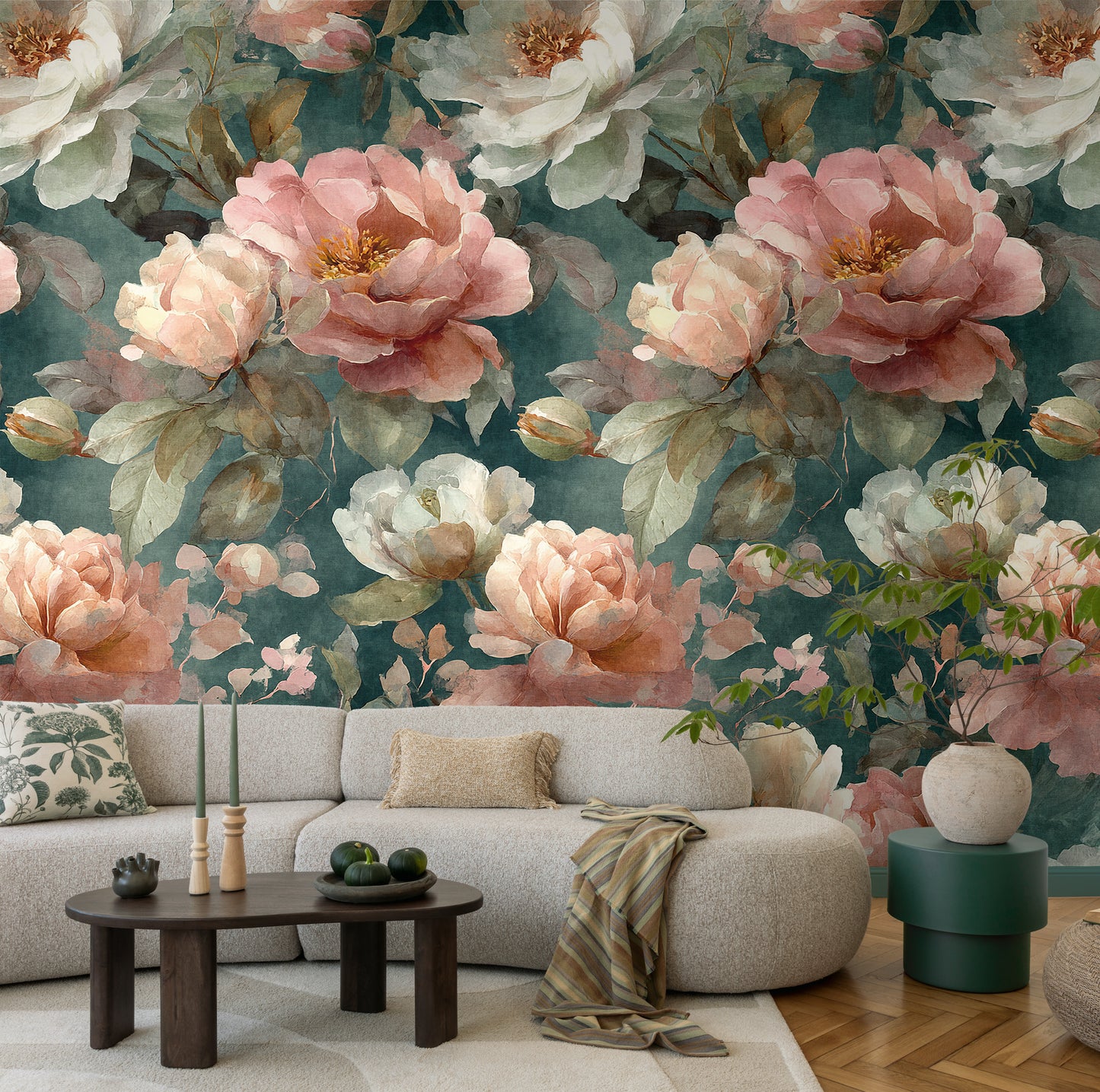 Fototapete Blumen Grün Rosa - 1,59 m x 2,80 m