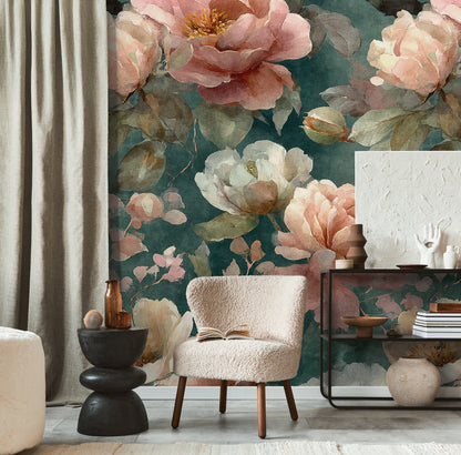 Fototapete Blumen Grün Rosa - 1,59 m x 2,80 m