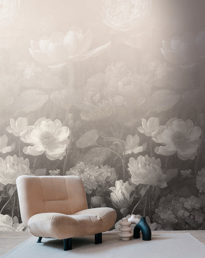 Fototapete Blumen Beige Grau - 1,59 m x 2,80 m