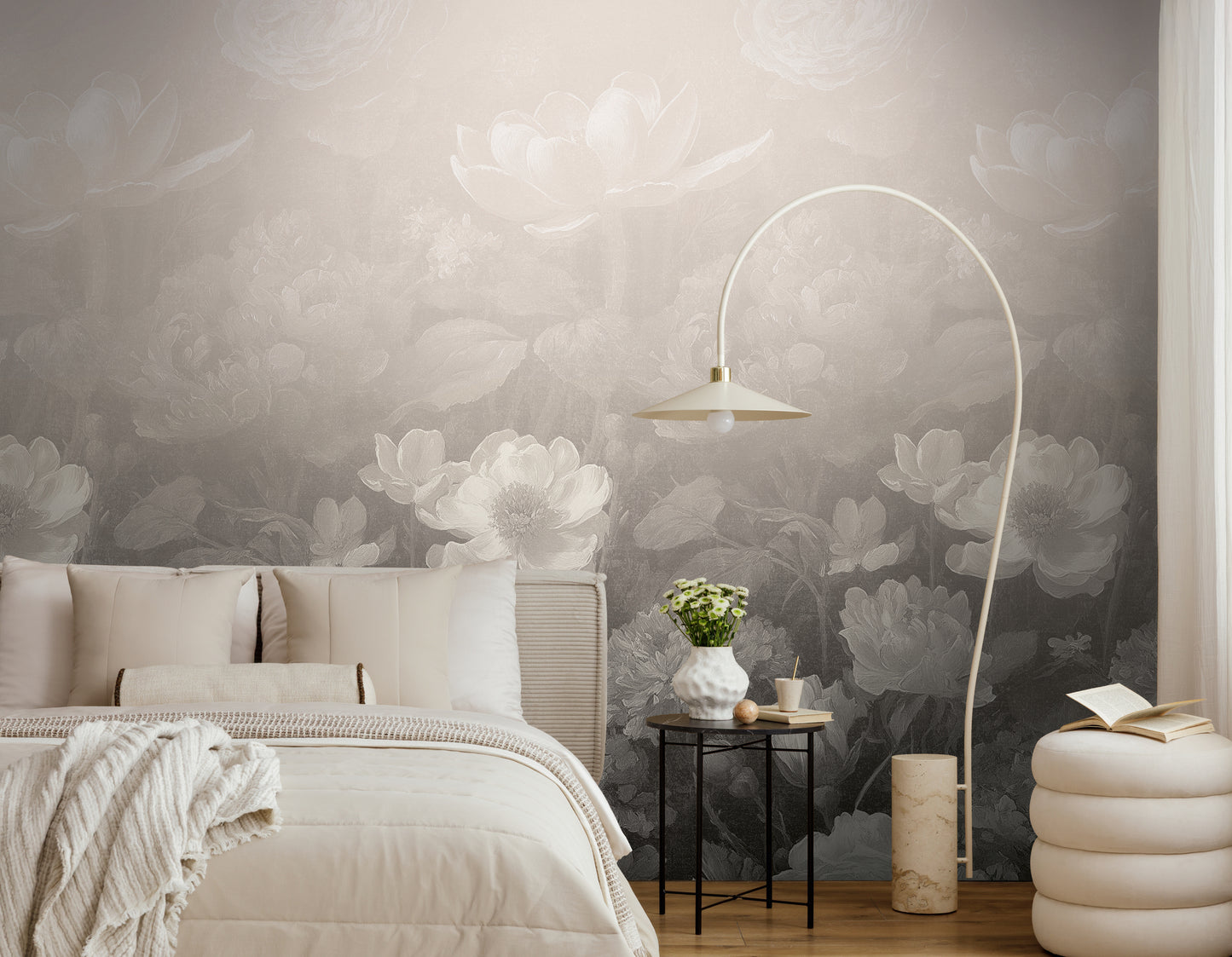 Fototapete Blumen Beige Grau - 1,59 m x 2,80 m