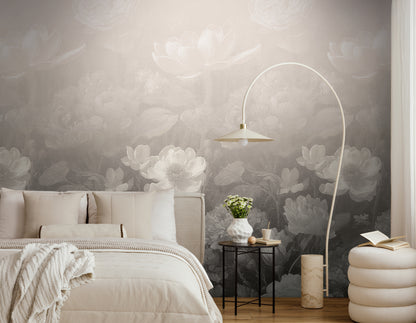 Fototapete Blumen Beige Grau - 1,59 m x 2,80 m