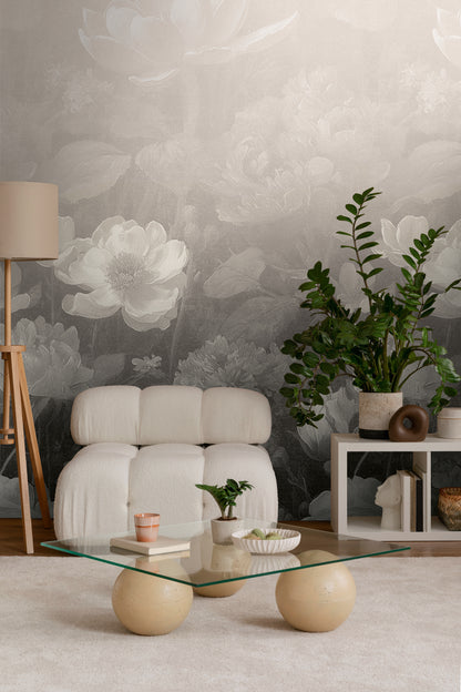 Fototapete Blumen Beige Grau - 1,59 m x 2,80 m
