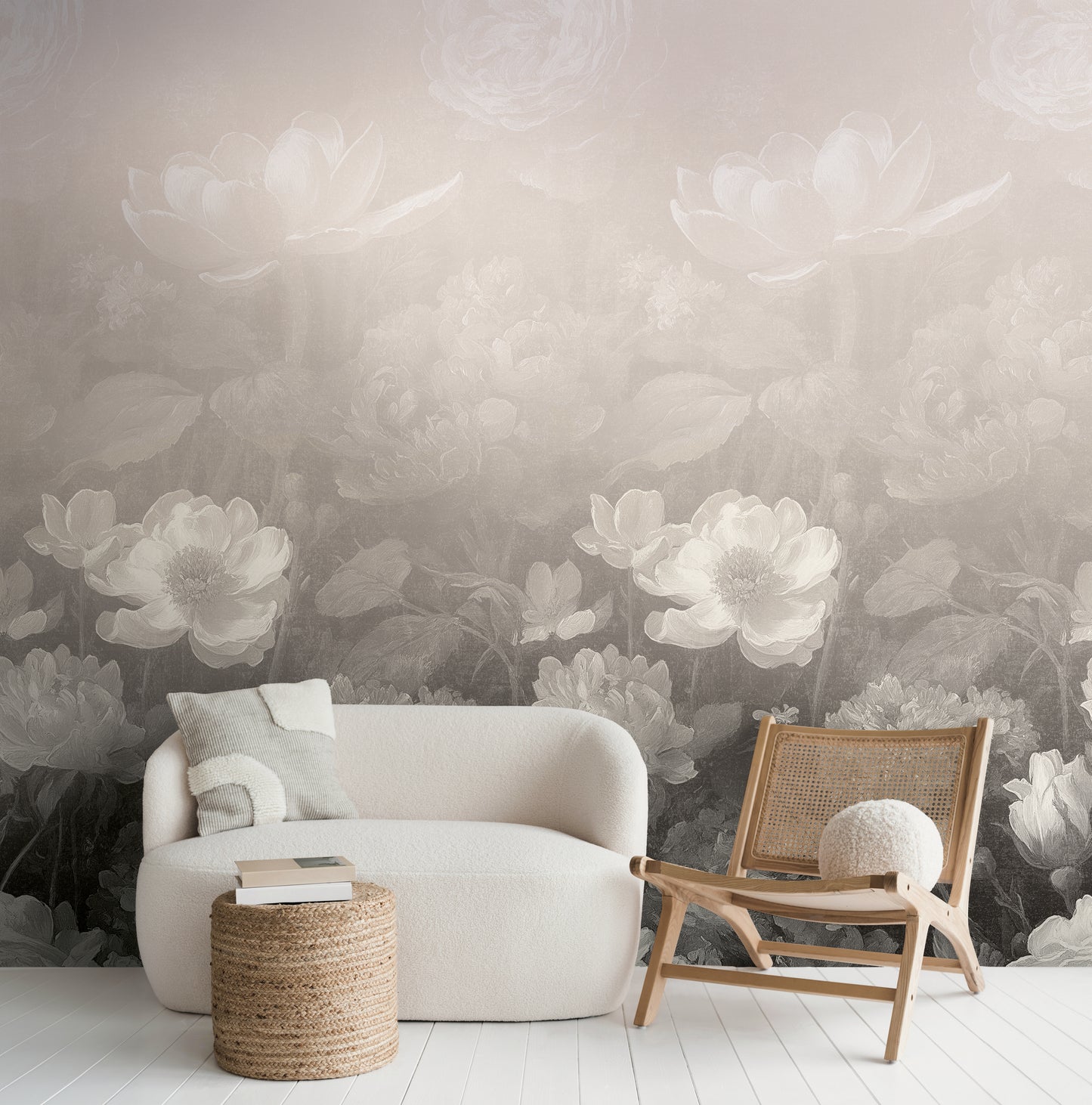 Fototapete Blumen Beige Grau - 1,59 m x 2,80 m