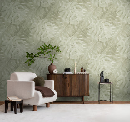 Fototapete Monstera Grün Beige - 1,59 m x 2,80 m