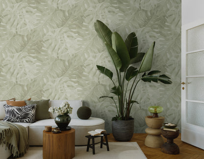 Fototapete Monstera Grün Beige - 1,59 m x 2,80 m
