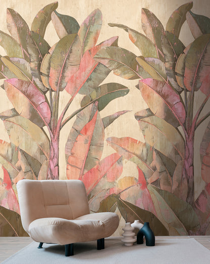 Fototapete Bananenblätter Beige - 1,59 m x 2,80 m
