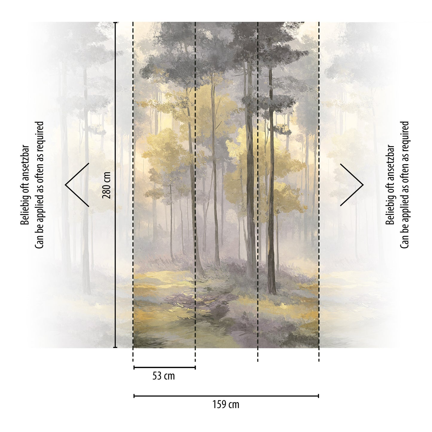 Fototapete Wald Nebel Gold Grau - 1,59 m x 2,80 m