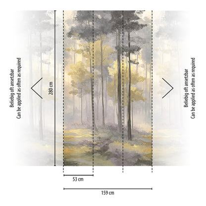 Fototapete Wald Nebel Gold Grau - 1,59 m x 2,80 m