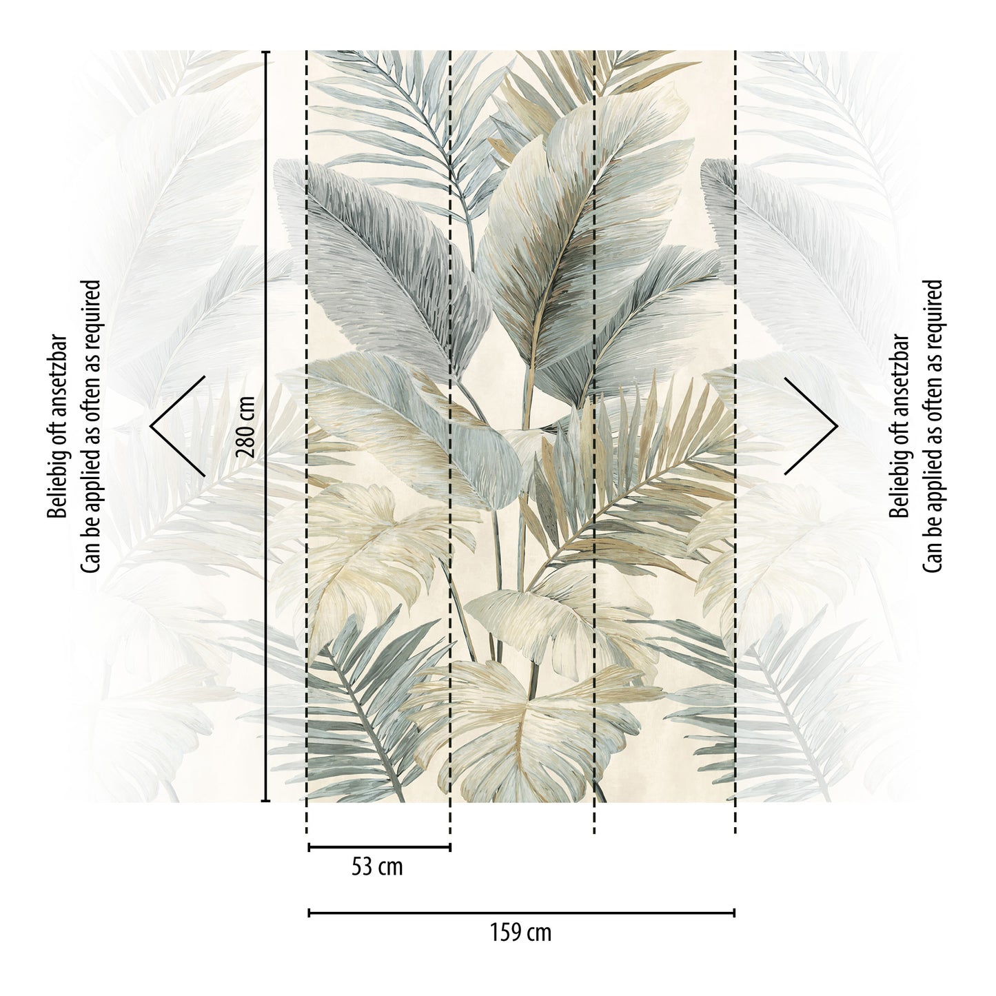 Fototapete Blätter Beige Blau - 1,59 m x 2,80 m