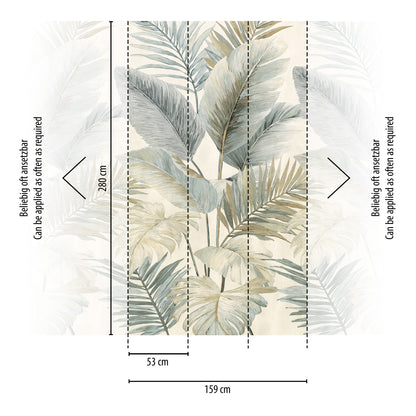 Fototapete Blätter Beige Blau - 1,59 m x 2,80 m