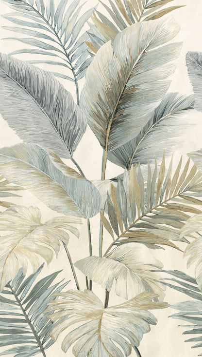 Fototapete Blätter Beige Blau - 1,59 m x 2,80 m