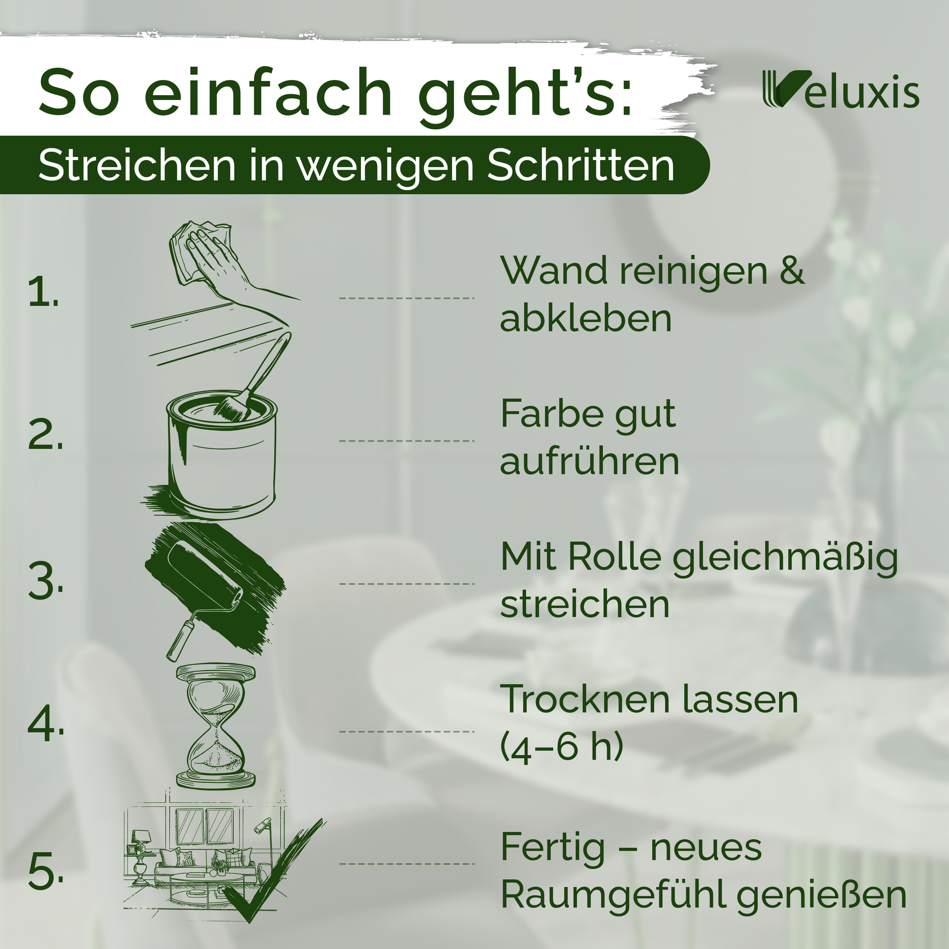 Wandfarbe Grün Innen – Universal Matt Finish Veluxis®