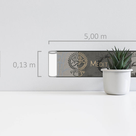 Only Borders 10 Dekobordüre Grau Gold Silber Beige 5 m x 0,13 m