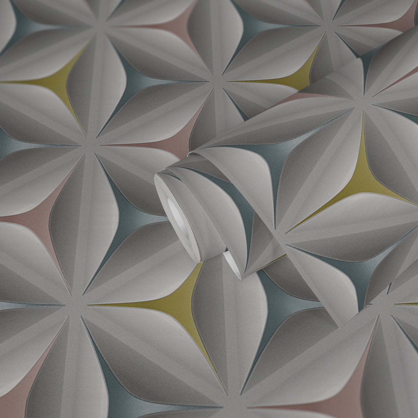 Scandinavian 2 Geometrische Vliestapete Grau Rosa Gelb 10,05 m x 0,53 m