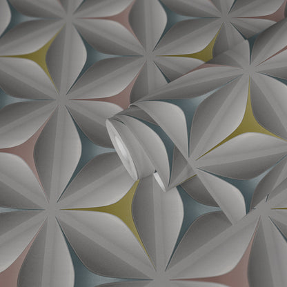 Scandinavian 2 Geometrische Vliestapete Grau Rosa Gelb 10,05 m x 0,53 m